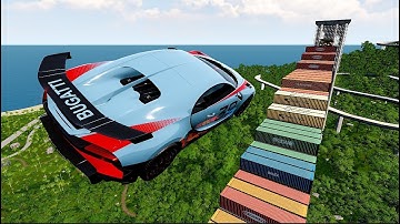 Cars 100 Mega Container Jump Physics Test – Realistic Impact Simulation | BeamNG Drive #5