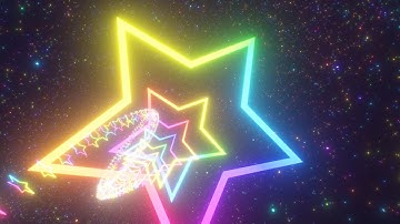 Flying In Neon Rainbow Glow Star Shape Twist Tunnel At Light Speed 4K Moving Wallpaper Background