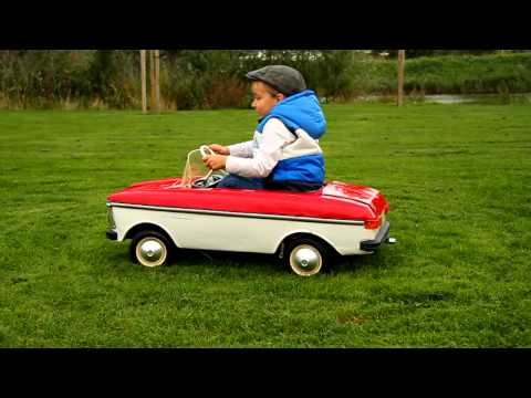 Moskvich gas powered pedal car doing donuts