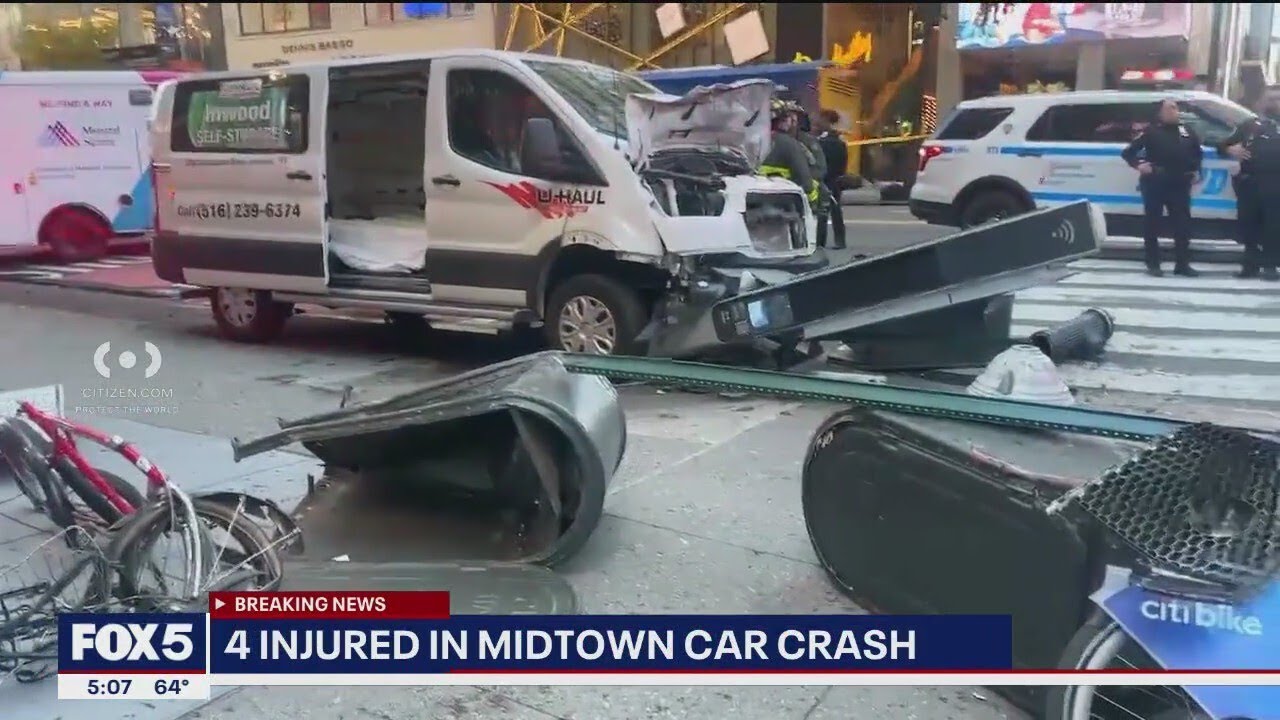 U-Haul driver crashes into cars, sidewalk structures in Midtown, injures 4