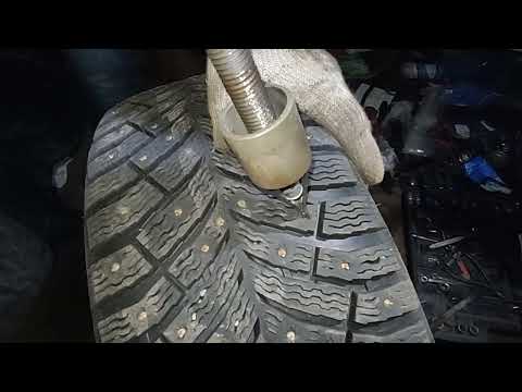 Установка ремонтного шипа в шину мишлен