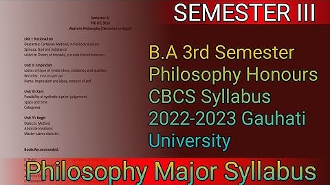B.A 3rd Semester Philosophy Honours CBCS Syllabus 2022-2023 Gauhati University || Philosophy Major
