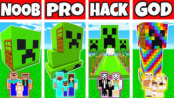 Minecraft: FAMILY CREEPER HOUSE BUILD CHALLENGE - NOOB vs PRO vs HACKER vs GOD in Minecraft
