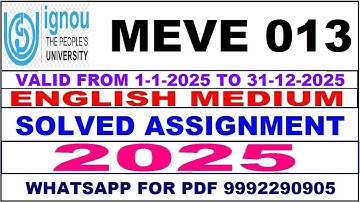 MEVE 013 solved assignment 2025 in English || meve 013 solved assignment 2025 || ignou meve013 2025