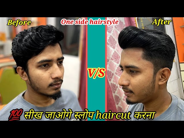 one side hairstyle boy slope haircut - YouTube
