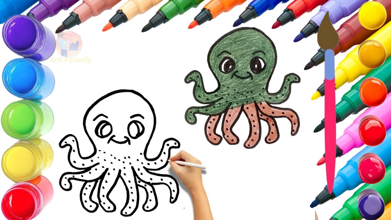 How To Draw cute Octopus Drawing, Painting & Coloring For Kids and ...