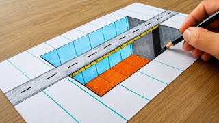 How to Draw a 3D Bridge Illusion | Easy 3D Drawing Step by Step