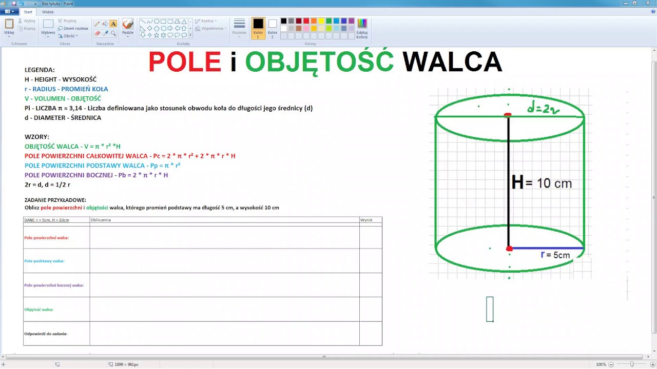 Wzór Na Pole Powierzchni Walca 🔥 Pole powierzchni i objętość walca - wzory i przykład zadania - YouTube