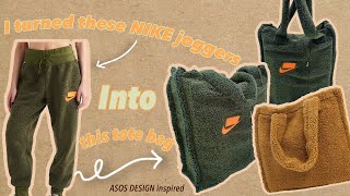 How to make a Fur Tote Bag | Nike Sweats upcycle | ASOS Design Borg Tote inspired