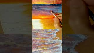 Como Pintar Un Atardecer Con Mar Olas Playa Con Acrilico #short #acrylicpainting
