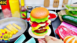 Making Beef Burger with Bacon and Cheese with kitchen toys | Nhat Ky TiTi #239