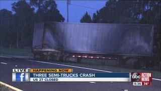 US 27 shut down after fiery semi crash