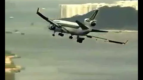 Incredible landing of Alitalia plane at Kai Tak, former Hong Kong airport.