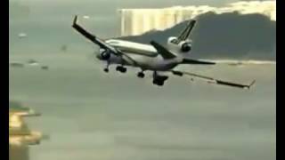 Incredible landing of Alitalia plane at Kai Tak, former Hong Kong airport.