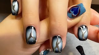 2024 Nail Design | Black and White Mirror Nail Art