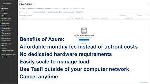Using Taafi with an Azure SQL Database