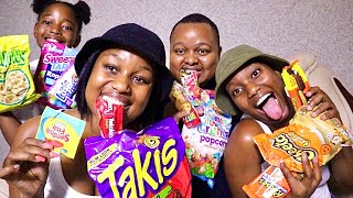 FEBMAS ep.6: Tasting American snacks for the first time ft my hubby, daughter and sister