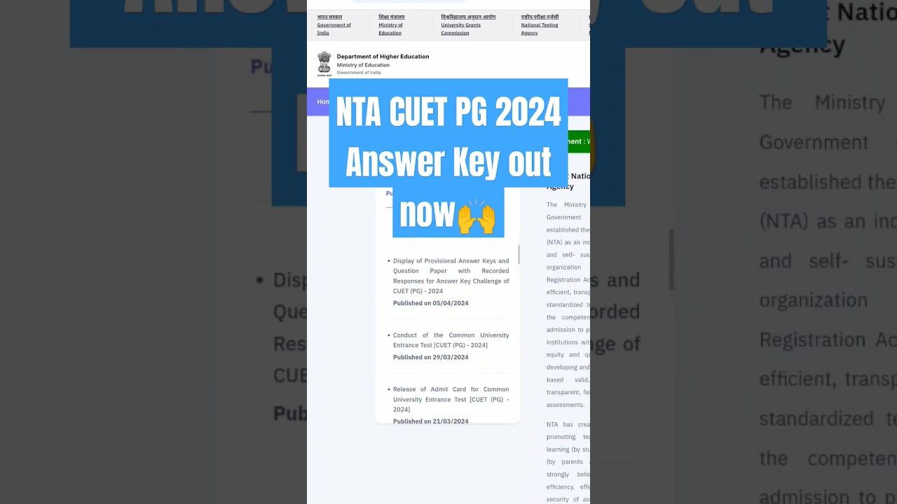NTA CUET PG 2024 Answer Key out now🙌