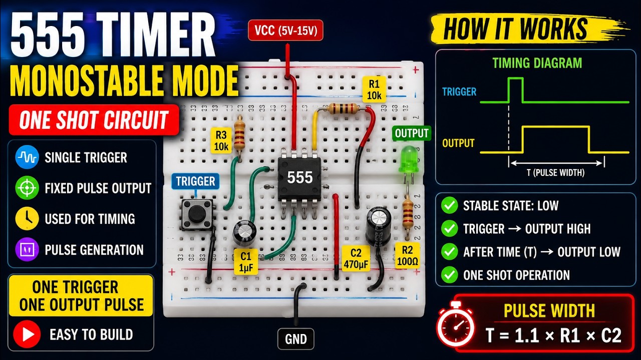 How to Build a 555 Timer Monostable Circuit Step by Step ⚡ - YouTube