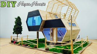 DIY membuat Miniatur rumah dari stik es krim || Rumah Hexagonal