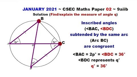 Paper2-CSEC-MATHS-329 ~ Circle Geometry & Inscribed Angles ~ January 2021 Number 9aiib