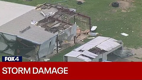 Storms drop huge hail, tear roof off bank in North Texas