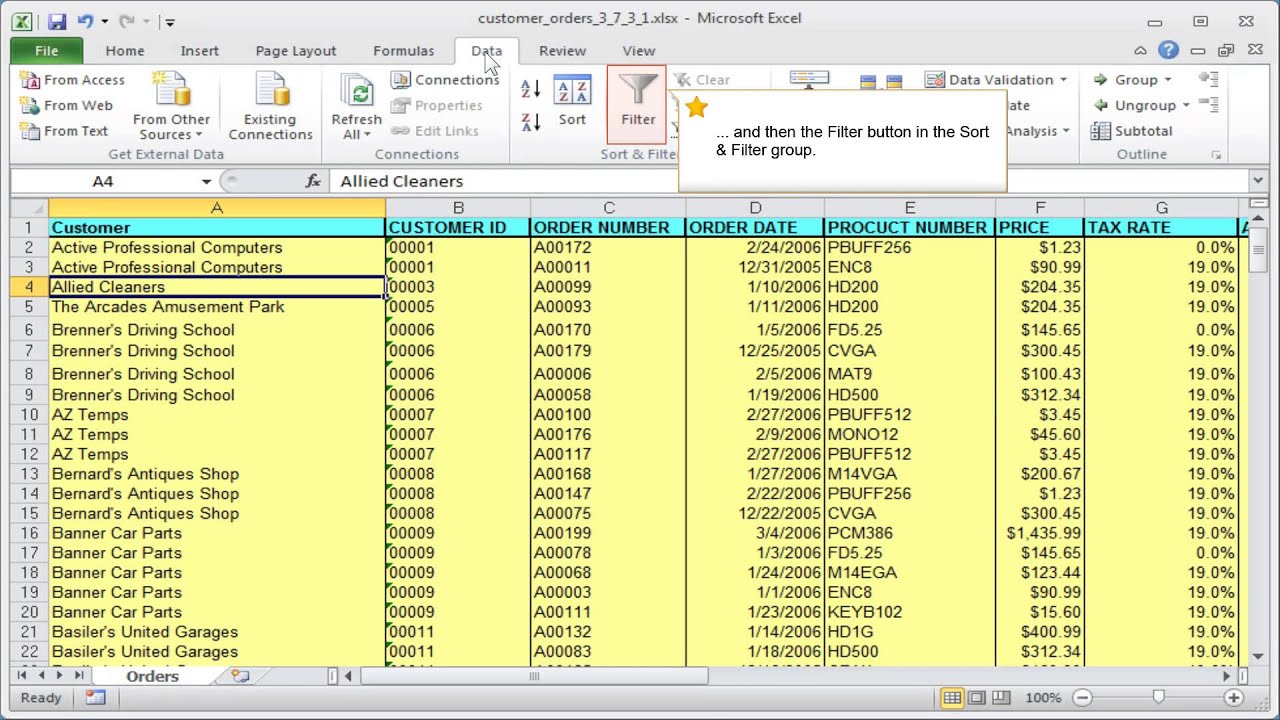 Excel sort by date function: Activating and using ...