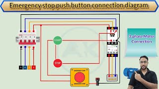 emergency stop push button connection with induction motor