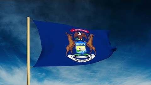 Michigan Flag Slider Style. Waving In The Win With Cloud Background Animation Stock Animation