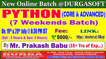 PYTHON (7 Weekends Batch) Online Training @ DURGASOFT