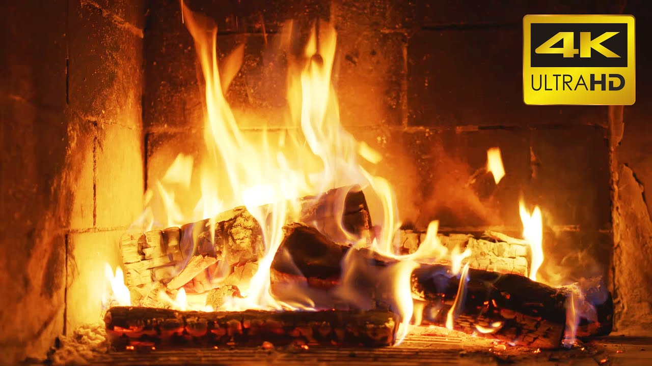 FIREPLACE (10 HOURS) Ultra HD 4K Relaxing Fire Burning Video  Crackling Fireplace Sounds