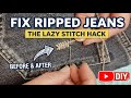 How to stitch easily torn jeans 👖at home | DIY beginner’s friendly trick. 