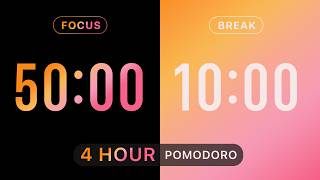 🔶 4 Hour Pomodoro Timer | 50/10 Focus & Break | Brown Noise | Peach Blossom Glow