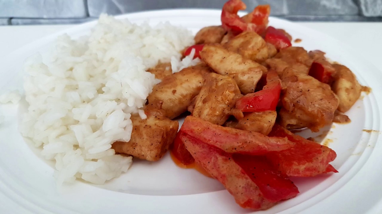 Hähnchen-Gulasch mit Reis &amp; Paprika | leckeres Mittagessen - YouTube