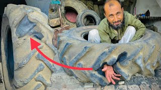 Repairing Huge Tractor Tire by Local Tools || How Gaint Tractor Tire Are Repair || Amazing Technique