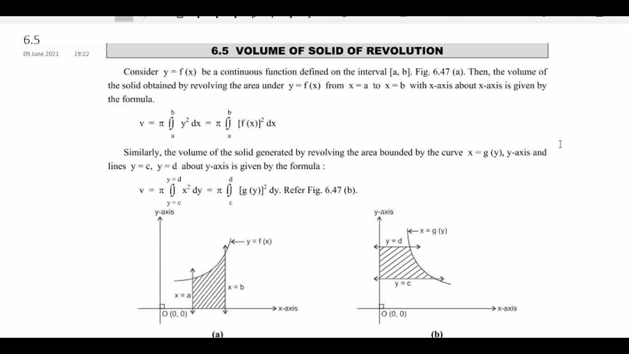 6 5 Volume Of Solid Revolution And Examples Youtube