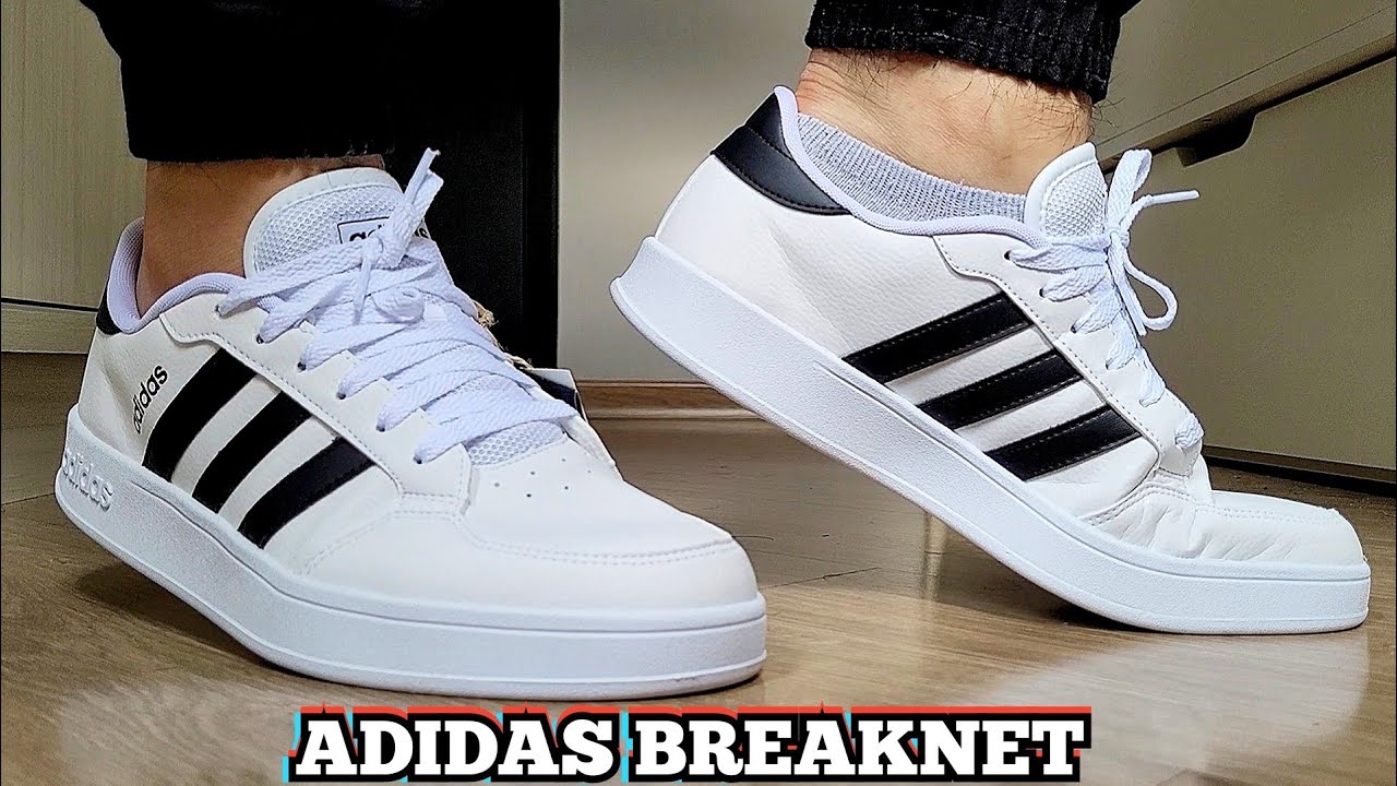 Review Tênis Adidas Breaknet Branco Com Preto | Comprado Na Netshoes |  Demonstração No Pé | On Feet - YouTube