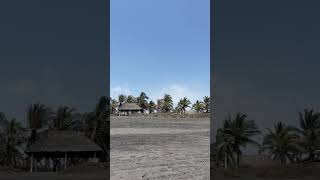 Panoramic Beach View with Red Flag