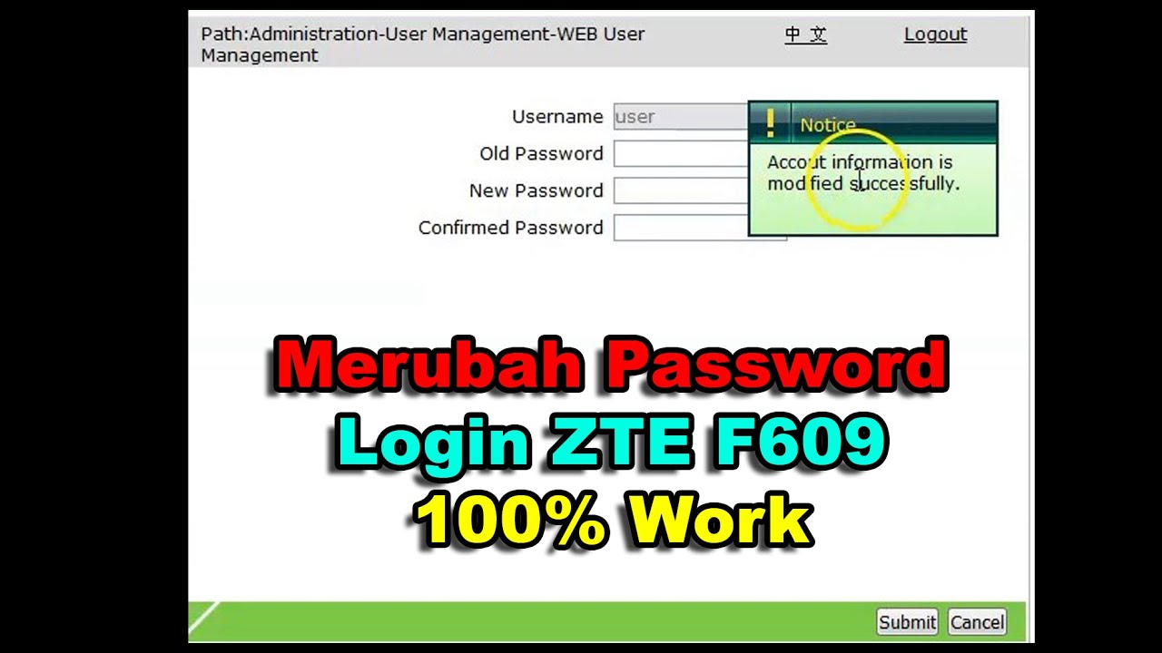 Cara Mengganti Password Login Modem Indihome Zte F609 100 Work Youtube
