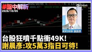 【#盤中解析】 謝晨彥:攻5萬3指日可待! 台股狂飆逾千點攻49K！台指期逼近5萬 台積電2580元再創高  聯發科重返5000 權值股全面點火 !｜三立財經iNEWS