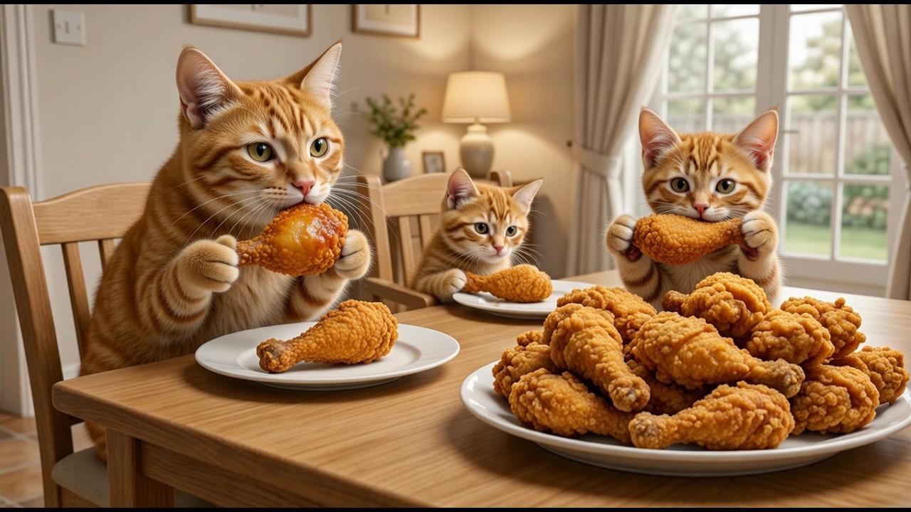 Wholesome story of a Mama Cat Cooking Fried Chicken for her Baby🍗✨🐱