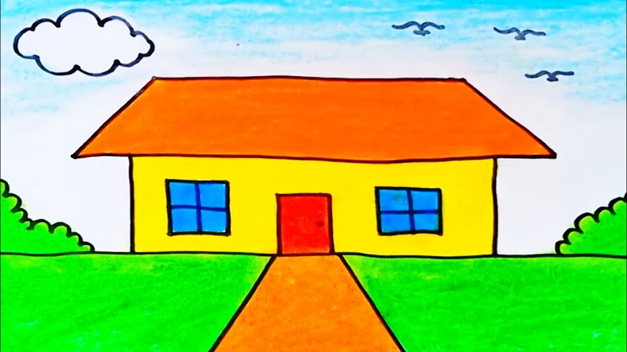 How to Draw a House Scenery Easy |Drawing House Easy Step by Step - YouTube