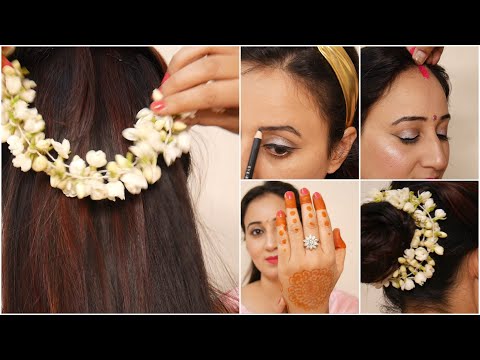 festive-makeup-&-hairstyle-for-newly-wed-brides-&-married-women-||-कुछ-ऐसे-किया-करवाचौथ-का-makeup
