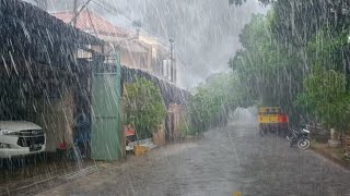 Heavy rain in the village | walking in heavy rain | fell asleep to the sound of heavy rain