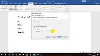 Import Data into Word 2019 from SQL Server Database
