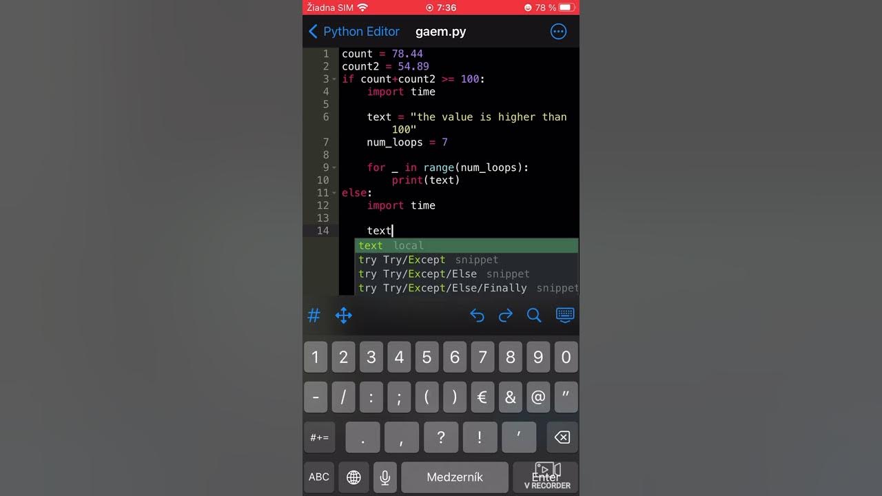 Writing a code in python on mobile #coding #python - YouTube