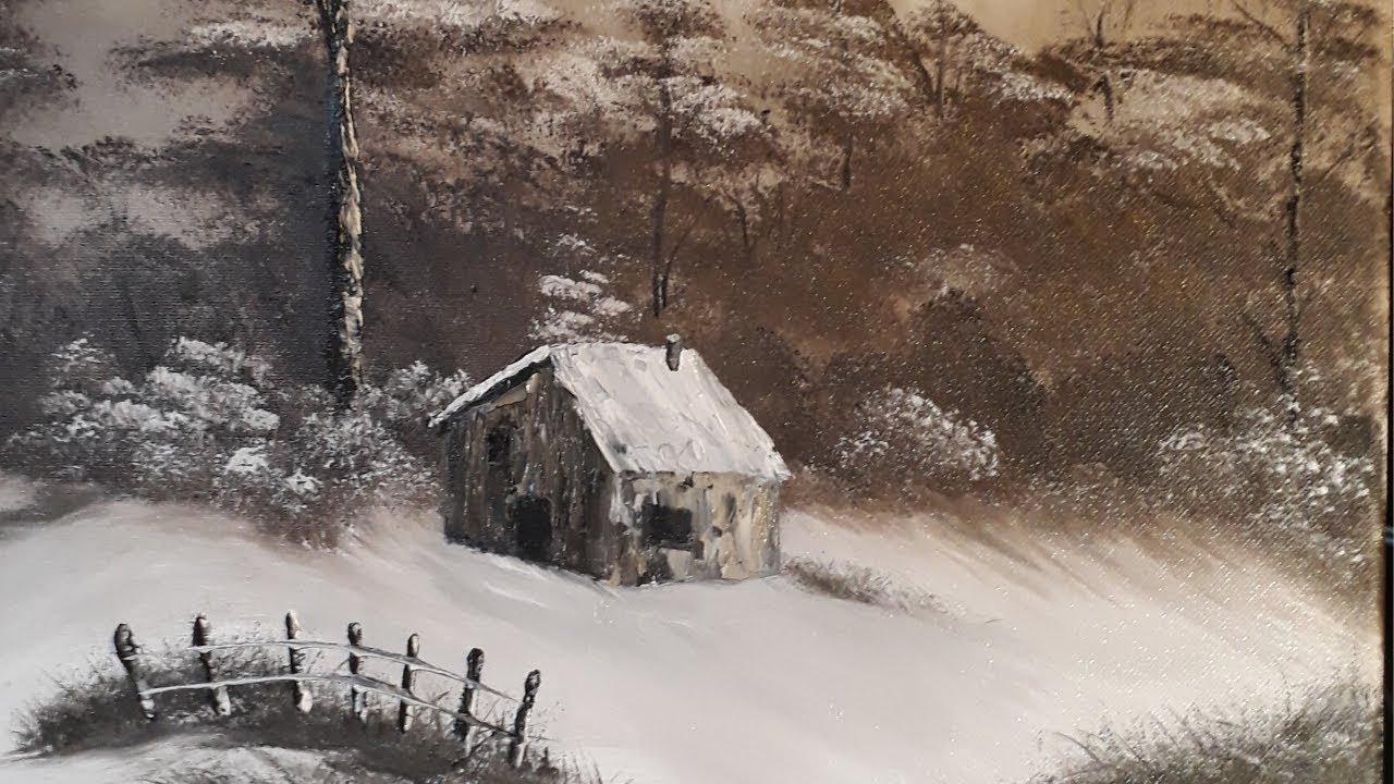 [démo] paysage d'hiver - peindre la neige et  un chalet à l'huile -  alla prima / Oil painting.