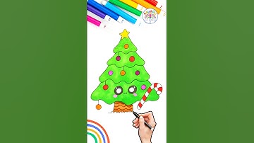 Christmas Tree Draw and Color | Cute Christmas Tree Drawing 🌈🎄 #christmastree #shorts