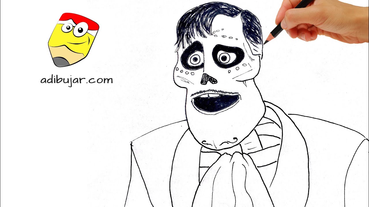 Cómo dibujar a Ernesto de la Cruz esqueleto (Coco Pixar) a lápiz paso a