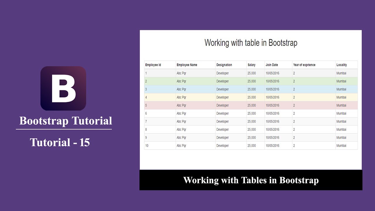 Bootstrap tutorial for beginners 15 - How to use responsive table in ...